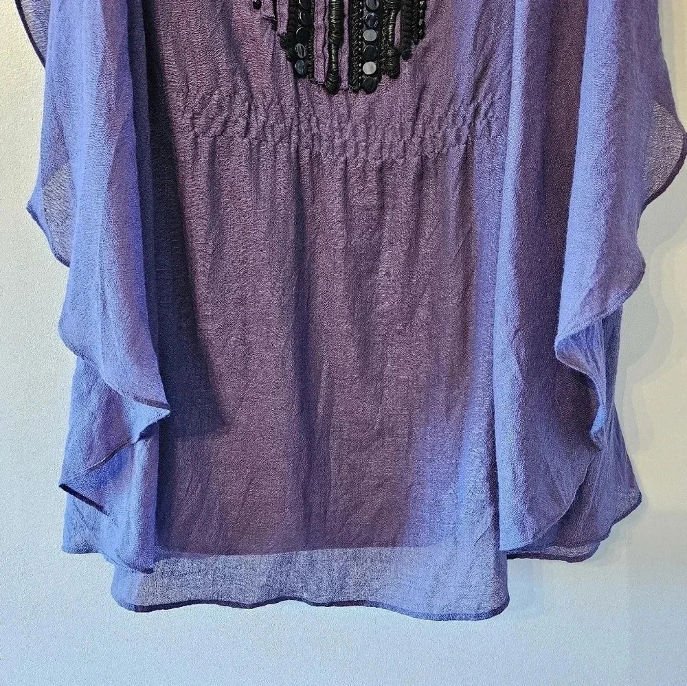Antik Batik Embellished Draped Ruffle Wool Boho Mini Dress Purple Size Small. - Picture 7 of 16